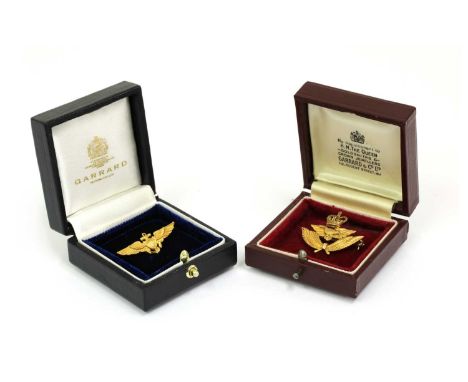 A 9ct gold enamel RAF brooch, by Garrard &amp; Co., Birmingham 1963, in a Garrard case, together with a 9ct gold US Naval Avi