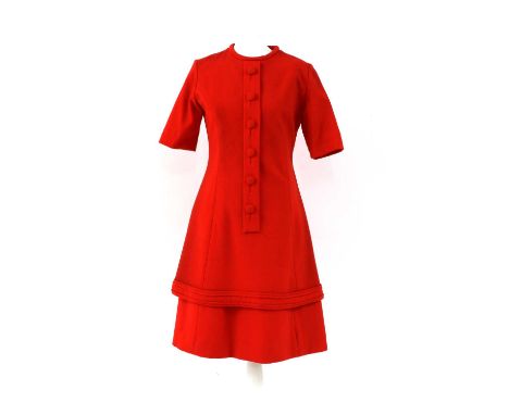 A vintage Mary Quant short sleeve red dress, rounded neckline, button-through front detailing, zip closure with hook and eye 