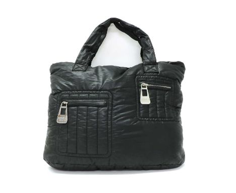 A Sonia Rykiel padded shopper tote, silver-tone hardware, two pockets to front, zip closure opening to a lime green interior 
