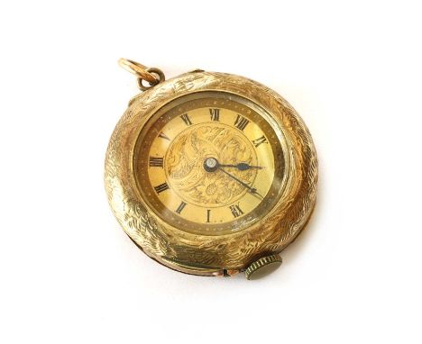 A 9ct gold open-faced pin set fob watch, with gilt dial, Roman numerals and blued hands, with gold cuvette, import hallmark L