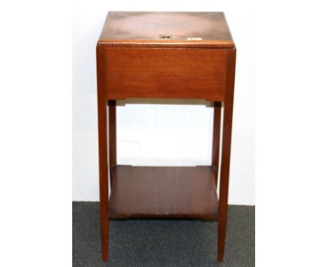 A vintage light mahogany work box table, size 70 x 37cm.