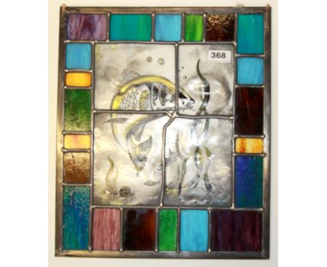 A leaded glass window panel, size 42 x 36cm.