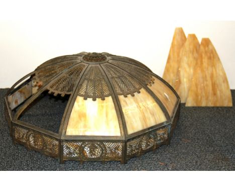 A vintage gilt brass and glass ceiling lamp, Dia. 55cm.