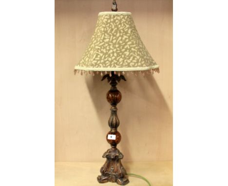 An attractive composition and glass table lamp with beaded velvet shade, overall H. 83cm.