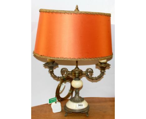 An onyx and gilt metal table lamp, H. 50cm.