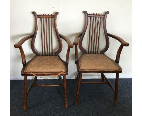 A pair of bedroom chairs with lute back. Est. £30 - £50.