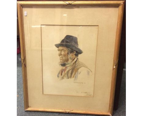 FRANK RICHARDS: (British: 1863-1935): A gilt framed and glazed portrait watercolour entitled, 'Joe, The Wood-cutter, Bank Lyn