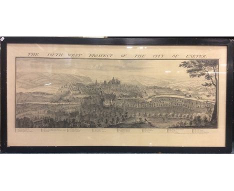 A framed and glazed lithograph print of 'The South West Prospect of The City of Exeter'. Est. £20 - £30.