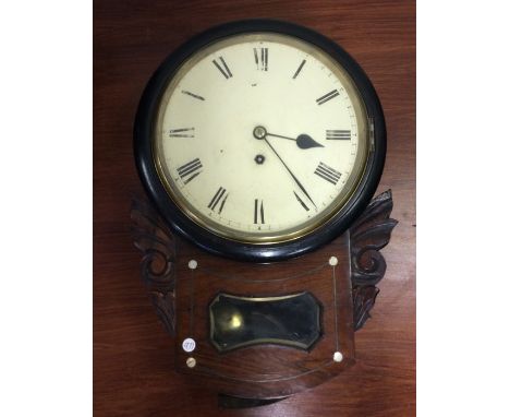 A good Georgian rosewood mantle clock with white enamelled dial to fusee movement and inlaid decoration. Est. £100 - £150.