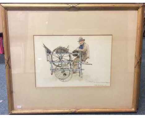 FRANK RICHARDS: (British: 1863-1935): A gilt framed and glazed watercolour entitled 'Joshua, The New Forest Scissor-Grinder' 