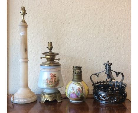 A Victorian oil lamp together with an alabaster lamp etc. Est. £30 - £40.