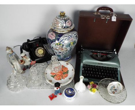 Lot to include a vintage telephone, typewriter, glassware and ceramics. [2]