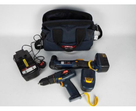 Ryobi - Lot to include an angle drill, model CAD144 and a cordless drill, model CBD1442.