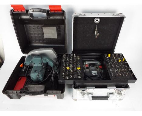 A Black &amp; Decker Proline circular saw, model PL40C and a Performance 1200W plunge router, both contained in carry cases. 