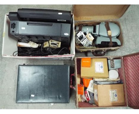 Lot to include a slide projector, slides and accessories, computer equipment and other. [4]