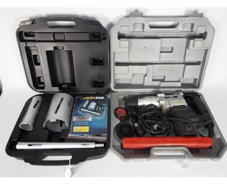A Nutool rotary hammer drill, model NPT655, in carry case and a Workzone 7 Piece Diamond Core Drill Set (appears unused). [2]