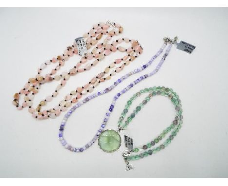 A 36 cm Peruvian Pink Opal and Black Spinal Sterling Silver 3 Strand Necklace ATGW and is 155.55cts, a 188.10ct Multi-Colour 
