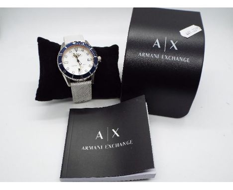 Unused Retail Stock - Gentleman's watch (with original tags) - Armani Exchange stainless steel gents watch with leather/fabri