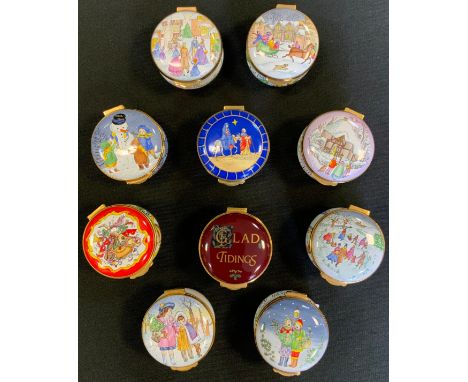 Crummles Anno Domini &amp; Christmas enamel pill boxes, 1985, 86 (x2), 87, 88 (x2), 89 (x2), 91, 92, 96 (11) 