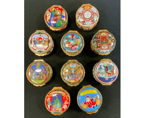 Halcyon Days Enamel Pill Boxes, Christmas 1991, 93, 94, 95, 96, 97, 98, 99, 2000, 2001 