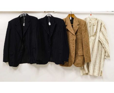 Assorted Gentlemen's Utility Clothing, comprising a Scotts navy pinstripe single breasted jacket, a Burtons navy blue single 