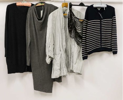 Modern Ladies Clothing, comprising a Pure Collection blue and white cotton striped long sleeved cardigan with zip front (size