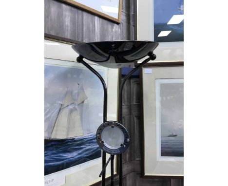MODERN FLOOR LAMP AND LACQUERED METAL WALL HANGING 