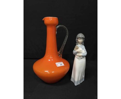 ROYAL DOULTON FIGURES, NAO FIGURE, GOEBEL FIGURE, ORANGE GLASS EWER, ETC 