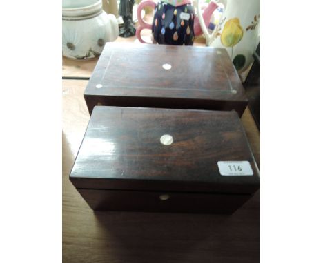 A mother of pearl inlaid tea caddy and jewellery box