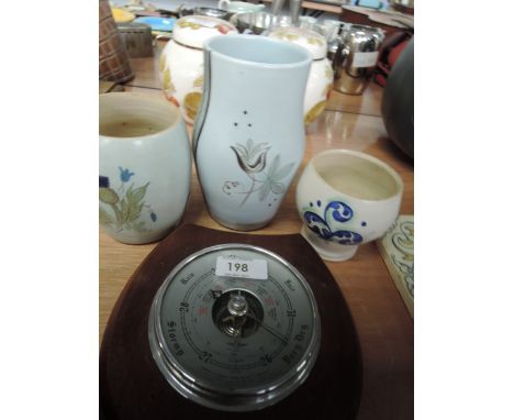 Three Portobello Pottery vases and a barometer