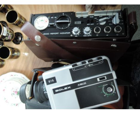 A Bolex Jubilee cine camera and a UHER 4000 Report Reel to Reel recorder in leather holdall