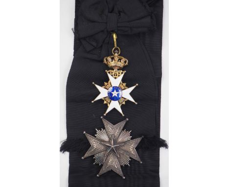 Schweden: Königlicher Nordstern Orden, Großkreuz Satz.1.) Kleinod: Silber vergoldet, emailliert, rückseitig Tragespuren, ein 