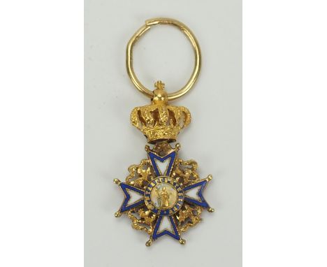 Modena: Orden des Adlers von Este Miniatur.Gold, teilweise emailliert, mehrteilig durchbrochen gefertigt, die offene Krone be