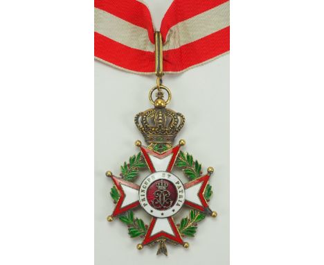 Monaco: Orden des heiligen Karl, 3. Modell (seit 1863), Komturkreuz.Silber vergoldet, teilweise emailliert, mehrteilig durchb