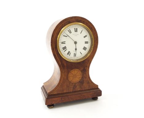 Walnut balloon mantel clock timepiece with platform escapement, the 3.25" white dial signed Glesener, Liege 'Just', within an