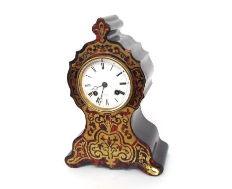 French boulle and ebonised two train balloon mantel clock, the 3" white dial signed Rollin á Paris, the movement with outside