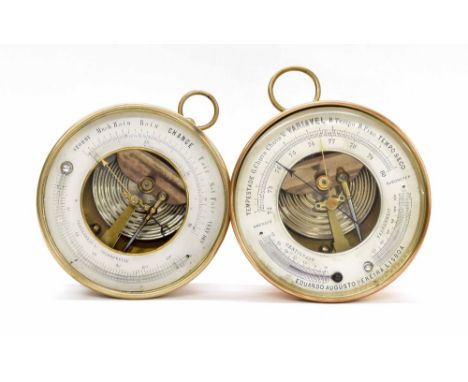 Small circular aneroid barometer, the 4.75" silvered chapter ring signed Eduardo Augusto Pereira, Lisboa, fitted with centigr