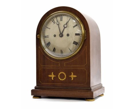 Mahogany double fusee bracket clock, with 6" convex silvered dial, the movement striking on a gong and with locking pendulum,