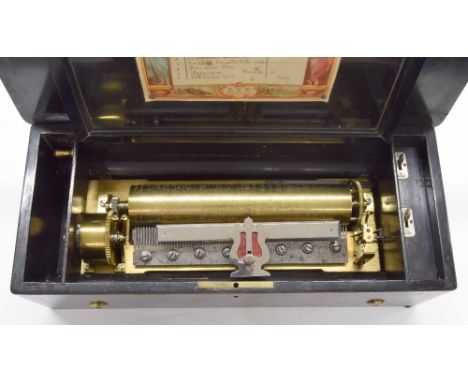 Rosewood and ebonised music box by P.V.F., the 11" cylinder playing on eight airs and with original tune sheet, within an att