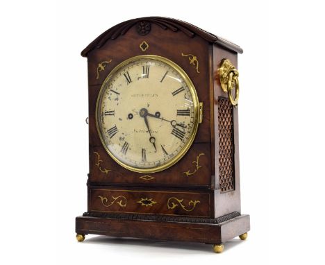 Mahogany double fusee bracket clock striking on a bell, the 8" convex white dial signed Shepperley, Nottingham, within a step