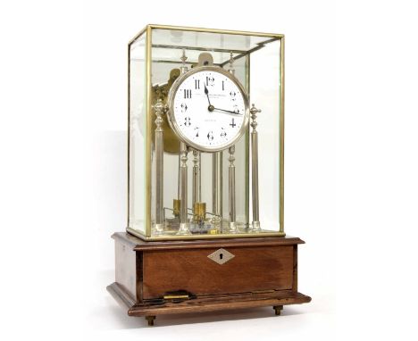London Stereoscopic Eveready Scott electric four glass mantel clock with mirrored back, the 4.75" white dial supported upon f