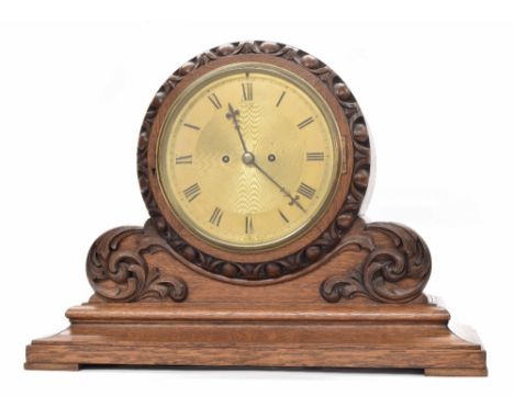 Oak drumhead double fusee bracket clock, the 9" gilt chapter ring signed Webster, Queen Victoria St and enclosing an engine t