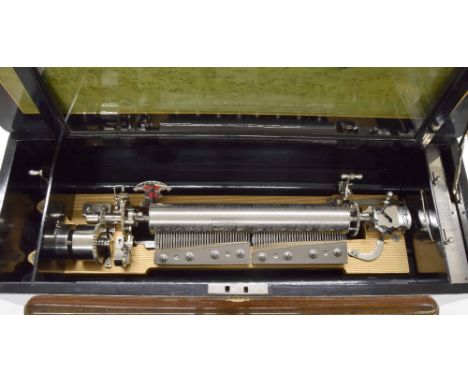 Fine burr wood and ebonised music box by and inscribed Manufactured by C. Paillard &amp; Co, St Croix, Switzerland, no. 83739
