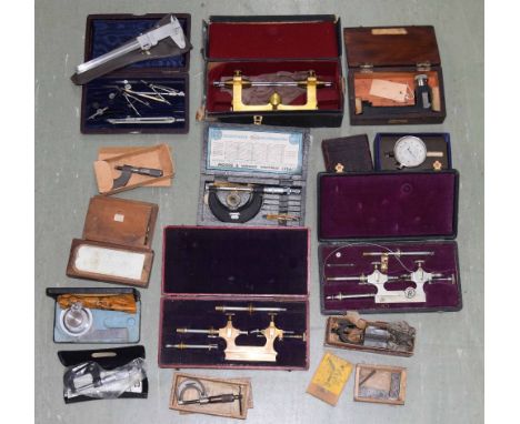 Quantity of good quality and other cased tools, including Jacot type tools, depthing tool, micrometers and other gauges etc