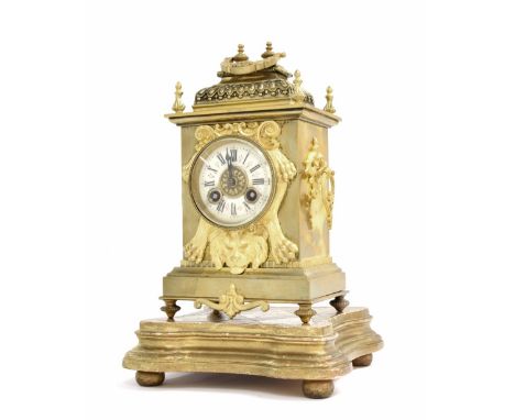 French ormolu carriage style two train small mantel clock, the movement with platform escapement striking on a gong, the 2.25