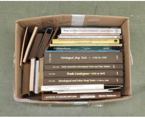Quantity of hardback books and brochures relating to making and repairing clocks; also reference books relating to horologica