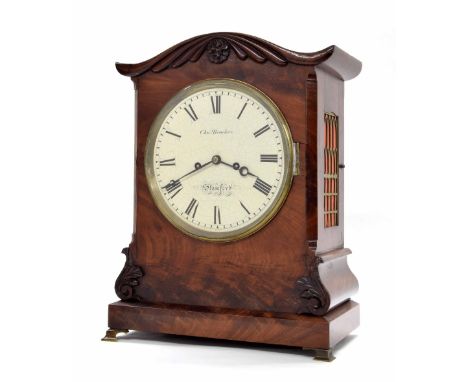 Mahogany double fusee bracket clock striking on a bell, the 8" white dial signed Chas Brookes, Stamford, within a stepped cas