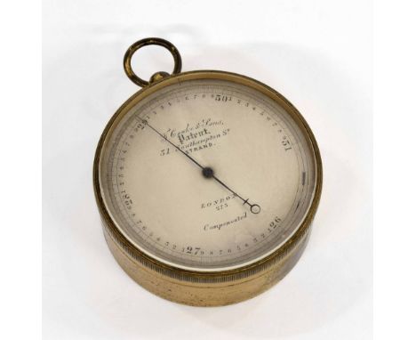 Brass cased pocket barometer, the 2.5" silvered dial signed J.Cooke &amp; Sons, Patent, 31 Southampton St, Strand, London no.