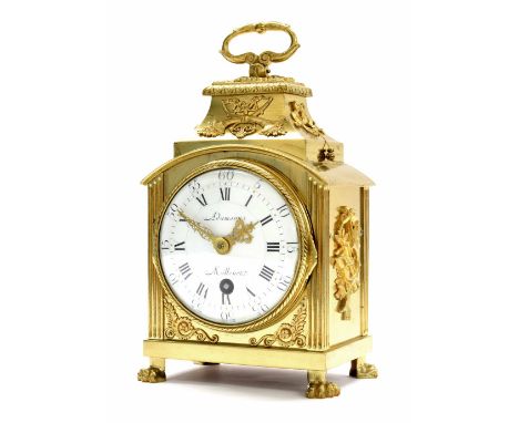 French ormolu Pendule d'officier, the 4" white enamel dial signed Adamson, Millenet, the movement with pull repeat striking t