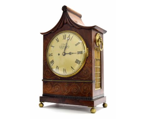 Mahogany double fusee bracket clock, the 8" convex cream dial signed J.Donald, Newcastle within an attractive flamed case inl